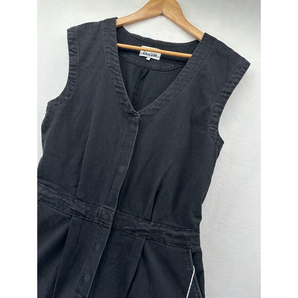 DU/ER Performance Tailored Jumpsuit Size L Black Denim Pockets Snap V Neck - Picture 6 of 12